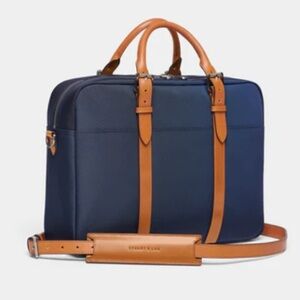 Stuart and Lau laptop classic navy and brown leather bag briefcase designer